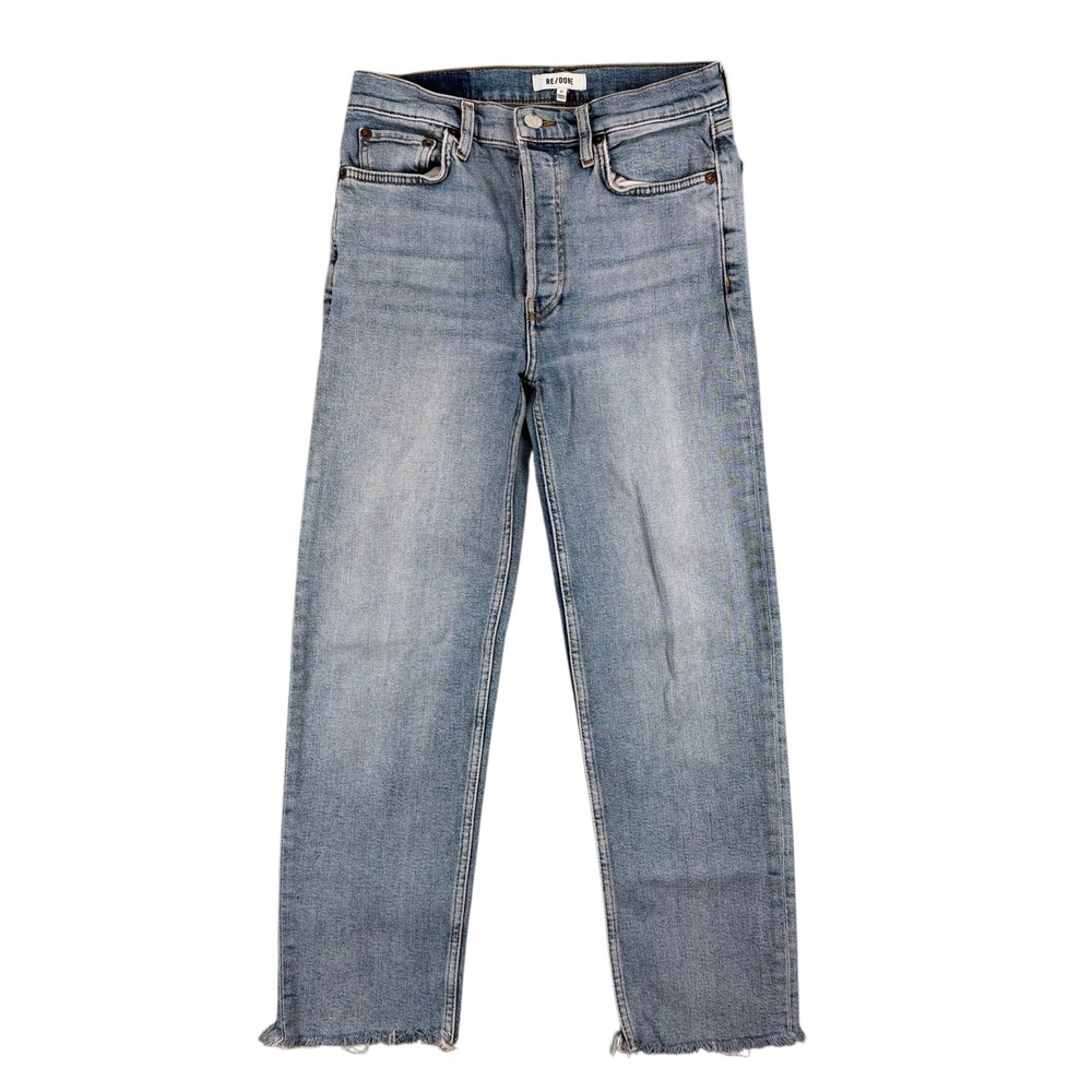 Re/Done Jeans Womens 27 Blue High Rise Straight Leg Button Fly Raw Hem Denim